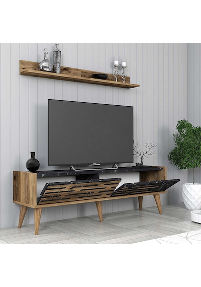 Variant Valensiya 140cm Tv Ünitesi - Ceviz / Siyah Mermer