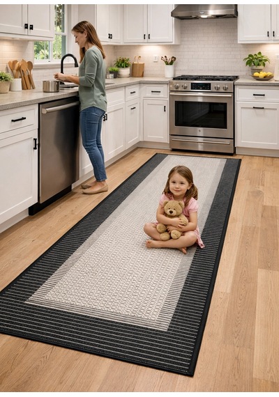 Mess Modern Dekoratif Yumuşak Dokulu Sisal Halı 3945 Gri Siyah Çok Renkli
