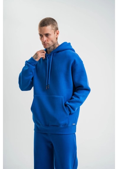 Mbb E-ticaret Erkek 3 İplik Oversize Kapşonlu Basic Sweatshirt Hoodie - Mavi