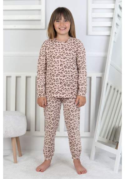 Minik Uyku Avcısı - Vahşi Rahatlık Serisi Leopar Desenli Kız Çocuk Pijama Takımı Kahverengi Minik Uyku Avcısı - Vahşi Rahatlık Serisi Leopar Desenli Kız Çocuk Pijama Takımı Kahverengi
