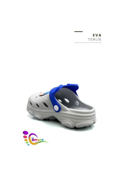 Sermoda Gözlük Desen Ayıcıklı Eva Çocuk Plaj Havuz Terlik Sabo Terlik Gri Mavi