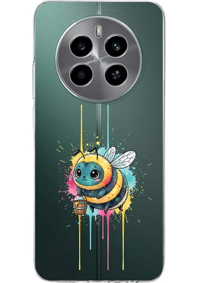 Realme 12 İle Uyumlu Splash Arı Tasarımlı Şeffaf Silikon Kılıf Şeffaf