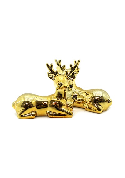 Büro Ev Ofis Dekoru İçin Mini Golden Seramik Geyik Motif Biblo