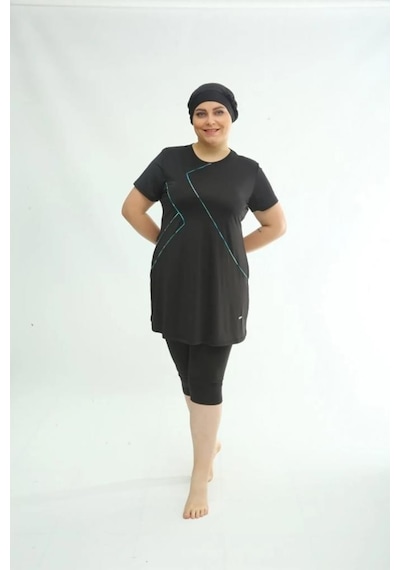Tesmay 2514 Battal Siyah Lycralı Yarı Kapalı Havuz Mayo 001