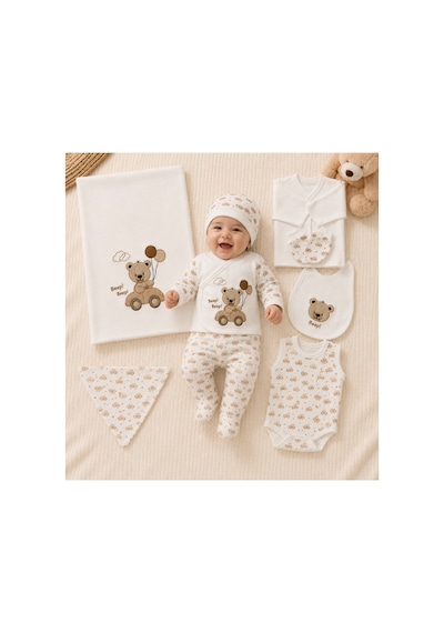 Petino Erkek Bebek Hastane Çıkışı 10 Lu Set Arabalı Ayıcık Nakışlı Kahverengi
