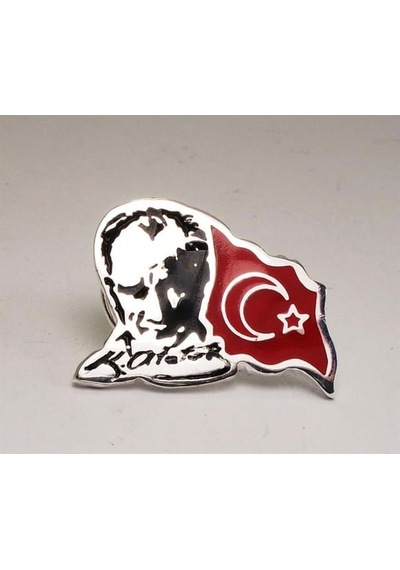 Atatürk Bayrak Yaka Rozeti Krom Kaplama 10 Kasım 29 Ekim Öğretmen