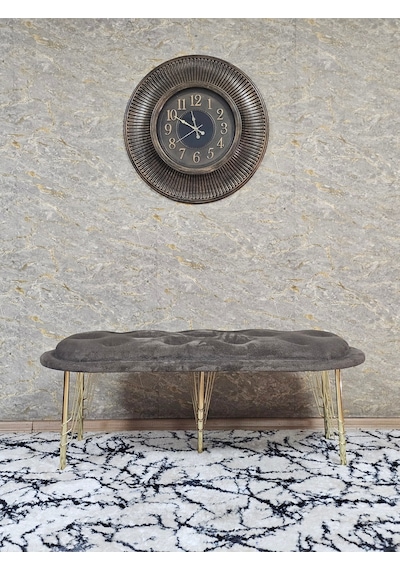 Zafir Ufo Oturak Bench - Gold Kaplama Telli Ayak - Oturak - Bench - Puf - Yatak Ucu Pufu Kahverengi
