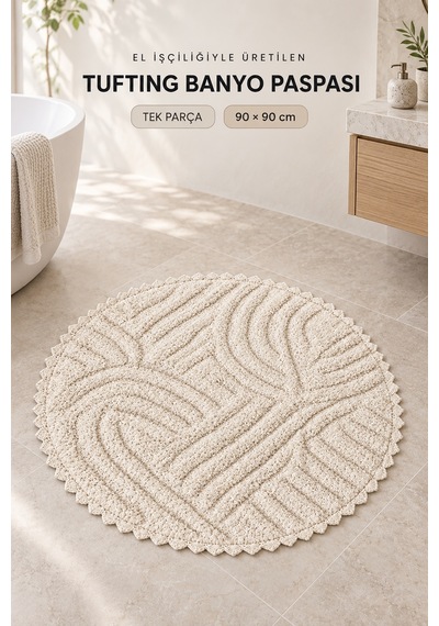 Alanur Bodrum Tufting Cotton Pamuklu El Işi Örgülü 90 X 90 Cm Paspas 113 Bej