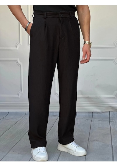 Modefendi Fitil Desen Baggy Pantolon Siyah