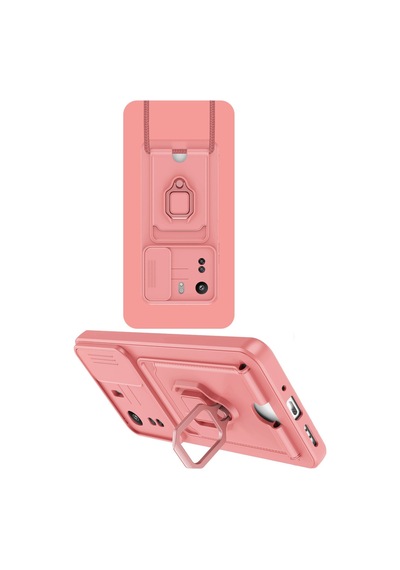 Xiaomi Redmi 13c Uyumlu Kılıf Zuma Kartvizitli Yüzüklü Silikon - Pembe