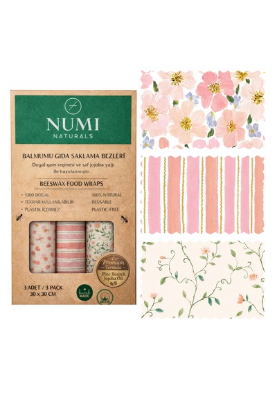 Balmumu Gıda Saklama Bezleri Premium 3 Lü Set 30 30 Cm - Spring Bloom Serisi Çok Renkli