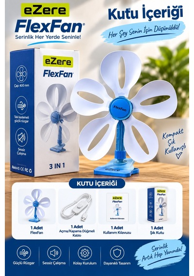 Ezere Flexfan Klipsli Elektirikli Vantilatör Ev Ofis Mini Fan