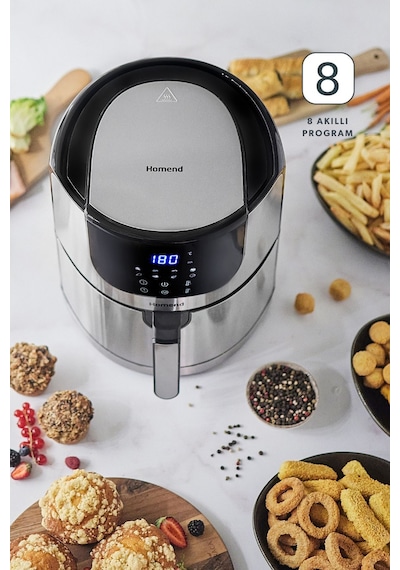 Homend Airfryday 2502H 8 Farklı Program, 5 Litre Dokunmatik Ekranlı Fritöz Inox
