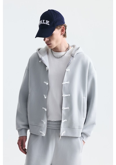 Süslü Düğme Sweatshirt Ve Barrel Fit Eşofman Takım Taş Rengi