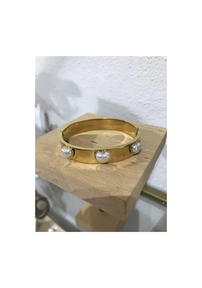 Beyaz Kalp Model Kelepçe Bileklik Altın