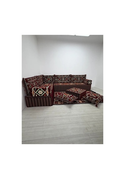 30 Cm Yüksek Minderli Otantik Şark Köşesi Takımı Bordo Anadolu Modeli 13 Parça