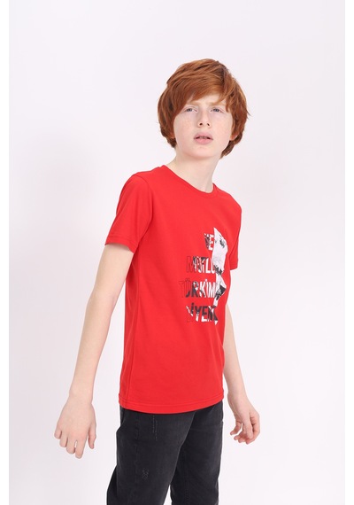 Toontoy Unisex Çocuk Atatürk Baskılı Tişört Kırmızı