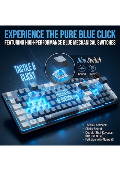 Mekanik Rgb Gaming Kablolu Klavye Mavi Switch Knob Kontrollü Ses Ayarı Türkçe Q Numpadli Full Size Gaming Keyboard Double Shot Type-c Kablolu Rgb Mekanik Örgü Kablolu Oyuncu Klavyesi