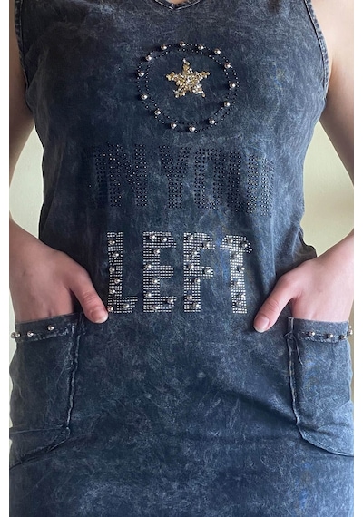 Mia Butik Kadın İtalyan Yıkamalı Kolsuz Antrasit Elbise-679 siyah