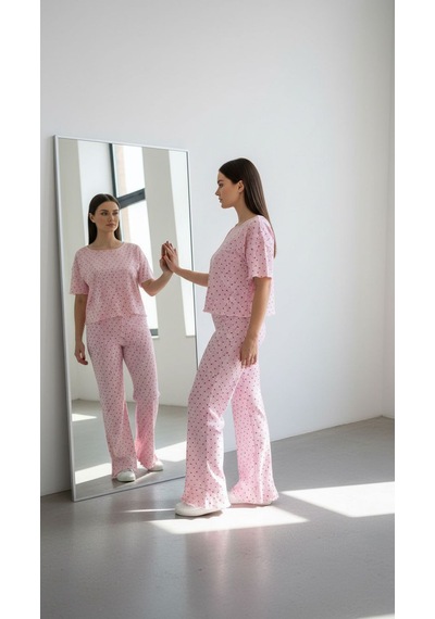 Divinus Kalp Desenli Fırfırlı Pijama Takım Pembe