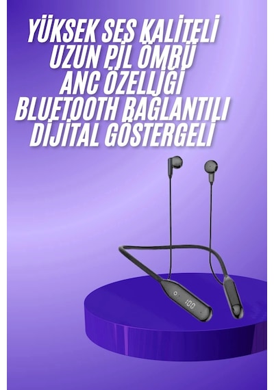 100 Saat Kablolu Boyun Askılı Dijital Göstergeli Bluetooth Kulaklığı Renkli