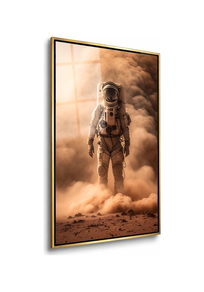 Toz Fırtınasında Astronot Gold Çerçeveli Cam Tablo