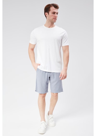 Braccas Erkek Beli Lastikli Bağcıklı Keten Karışımlı Slim Fit Jogger Şort Mavi Mavi