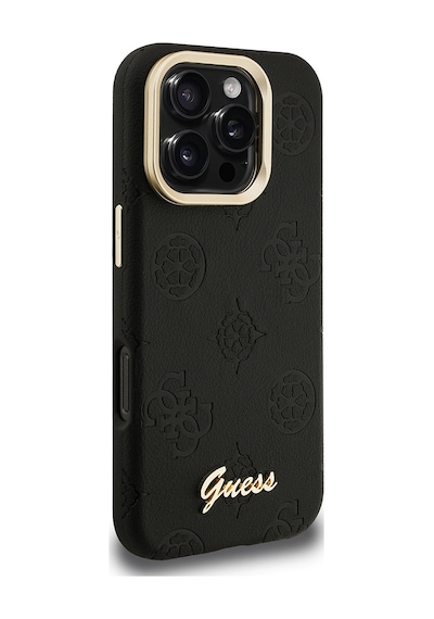 Apple iPhone 16 Pro Uyumlu Kılıf Guess Lisanslı M-safe Şarj Özellikli Kamera Standlı Peony Kapak Siyah
