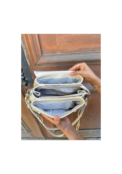 Just Polo Kadın Yeni Sezon Örgü Detaylı Ayarlanabilir Askılı Lüks El Ve Omuz Çantası Ebat : 26 X 14 Cm Krem