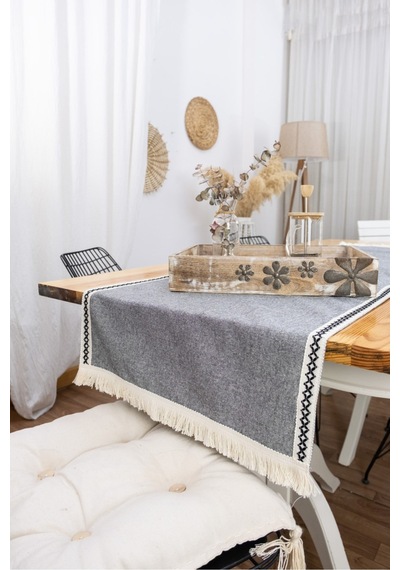 Dnc Home Tekstil Ndchome Gri Antrasit Siyah Şeritli Püsküllü Runner