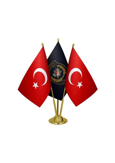 Masa Üstü Polis Özel Harekat Bayrağı Türk Bayrağı Üçlü Pirinç Dir