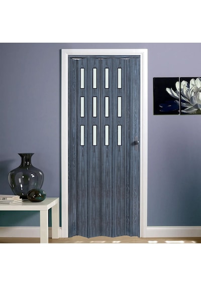 Faran Dekorasyon 115 x 230 Antrasit Renk Camlı Pvc Akordiyon Kapı - FRNAKMODEL-0-142