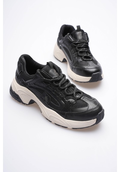 Mubiano Kadın Sneaker File Baskılı Kalın Tabanlı Siyah Rivex Siyah