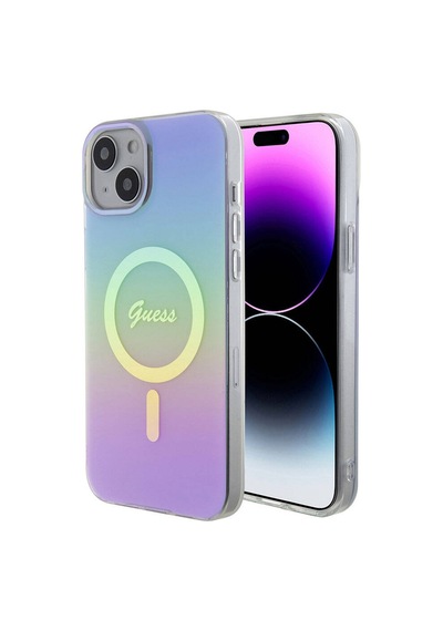 Apple Uyumlu iPhone 15 Kılıf Guess Lisanslı Magsafe Şarj Özellikli Yazı Logolu Iridescent Siyah