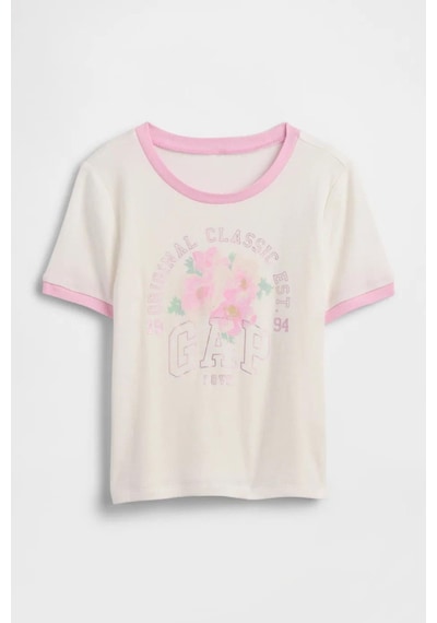 Gap Kız Çocuk Ringer Grafik Baskılı Beyaz T-shirt-14926