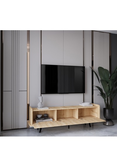 Spica Safir Meşe Rengi Mdf 3 Kapak Ahşap Ayaklı 180 Cm Tv Ünitesi