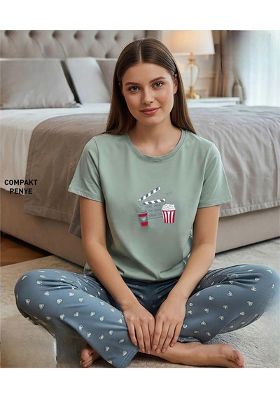 Mihra Kadın Compakt Penye Bisiklet Yaka Kısa Kol İnce Pijama Takımı 90784my - 1 Adet Yeşil Mihra Kadın Compakt Penye Bisiklet Yaka Kısa Kol İnce Pijama Takımı 90784my - 1 Adet Yeşil