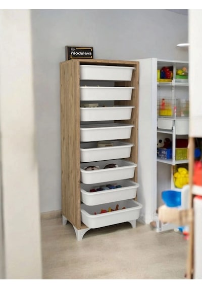 8 Sepetli Modern Oyuncak Dolabı Çok Amaçlı Dekoratif Dolap Çok Renkli