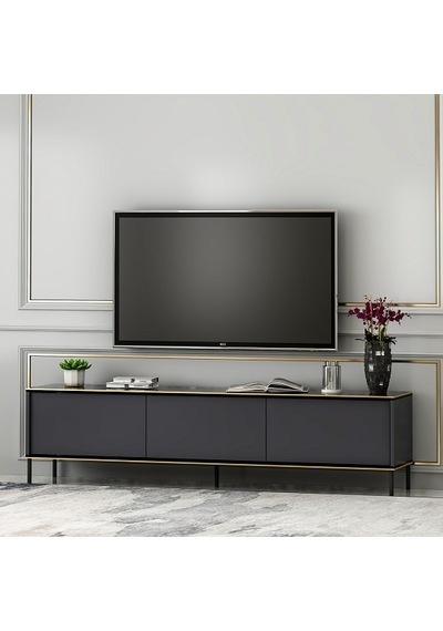 Tv Sehpası Kozan Antrasit Mermer Desen 180 Cm