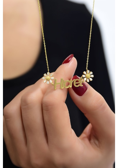 925 Ayar Gümüş Gold Kaplama Isimli Papatya Kadın Kolye UVPTS100083
