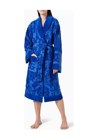 Dolce & Gabbana Casa Unisex Logo Jakarlı Bornoz, Pamuklu, Yumuşak Doku, Şık Görünüm Lacivert
