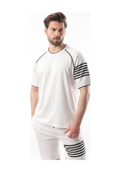 Madmext Ekru Baskılı Reglan Kol Erkek Şort T-shirt Takımı E7306