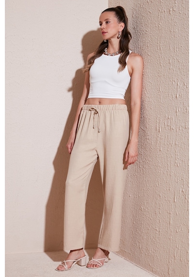 Lela Relaxed Fit Bol Paça Bayan Pantolon 5865826 Taş