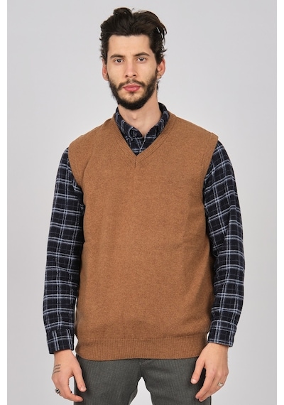 Arslanlı Erkek Lambswool V Yaka Süveter 0767991 Oranj-Kahve Melanj