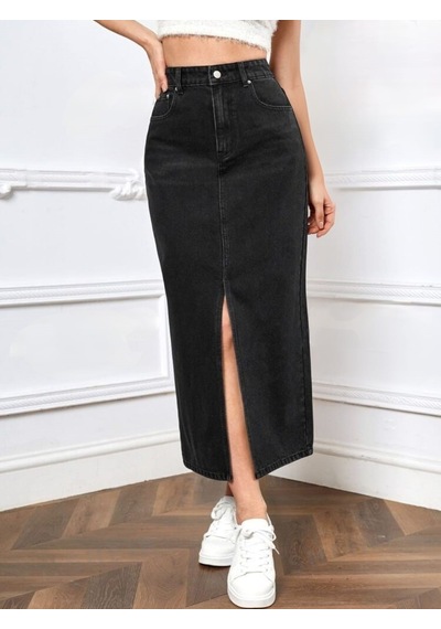 Pass&pass 2100-etek Kadın Likralı Önden Yırtmaçlı Jeans Kot Denim Uzun Etek Siyah Pass&pass 2100-etek Kadın Likralı Önden Yırtmaçlı Jeans Kot Denim Uzun Etek Siyah