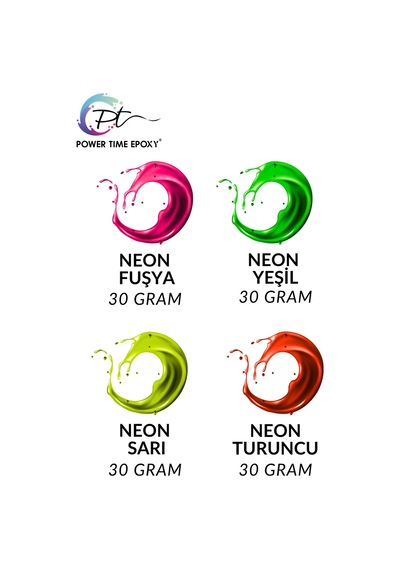 Neon Sıvı Pigment Boya Seti Epoksi İçin/ 4lü Canlı Renkler/ Fuşya/ Sarı/ Turuncu/ Yeşil