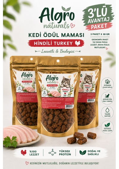 Hindili Kedi Ödül Maması 80 G X 3 Paket Yüksek Proteinli, Taurin Destekli, Doğal Kedi Atıştırmalığı