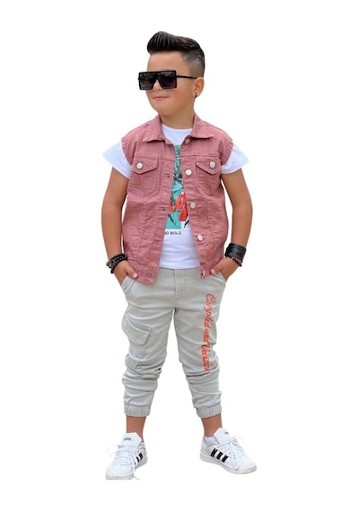Riccotarz Erkek Çocuk Kaplan Detaylı T-shirt Sırt Baskılı Kolsuz Pudra Jean Ceket Kargo Cepli Alt Üst Takım Pudra Riccotarz Erkek Çocuk Kaplan Detaylı T-shirt Sırt Baskılı Kolsuz Pudra Jean Ceket Kargo Cepli Alt Üst Takım Pudra