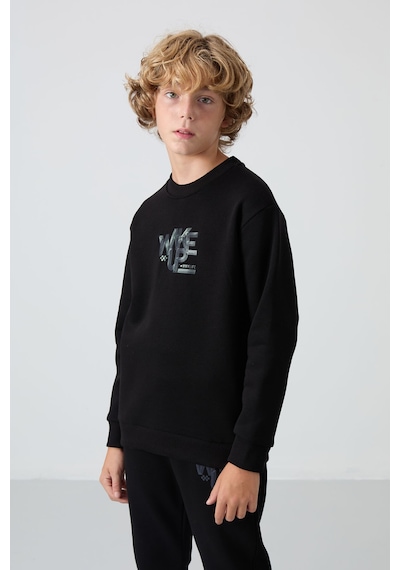 Tommylife Tommy Life Siyah Pamuklu Kalın İçi Tüylü Yumuşak Dokulu Standart Fit Baskılı Erkek Çocuk Eşofman Takım - 11253 Siyah