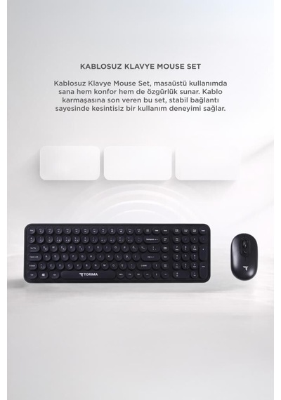 Özel Seri Bileşen Masaüstü Kablosuz Q Klavye Mouse Seti Tmk07 Siyah